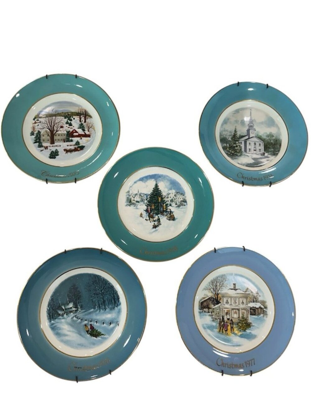 Vintage Avon Christmas Collector Plates Lot of 5 Enoch Wedgwood 22kt. Gold Trim